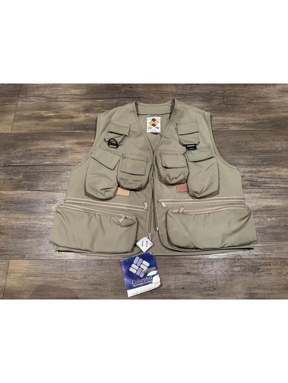 NWT Vtg Columbia Photographer Vest Mens Large Khaki Fishing Hiking Multi Pockets
